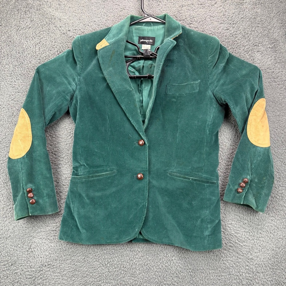 Vintage Pinnacle Green Corduroy Blazer Jacket Elbow Patches Japan Size 7 8846